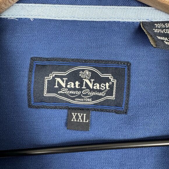 Nat Nast Shirt Mens XXL Blue Tropical Camp Shirt Silk Button Up Hawaiian Beachy - Picture 9 of 14